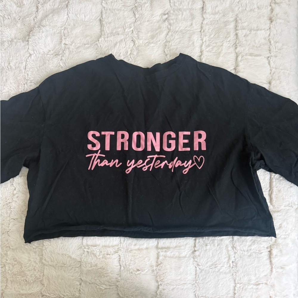 Black Crop Top with Pink Text